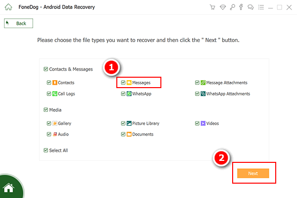 Choisissez le fichier de message à récupérer à partir du téléphone