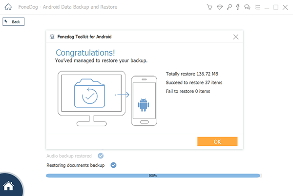 Transférer des fichiers WeChat entre ordinateur et Android ou iPhone FoneDog Android Restore Completion