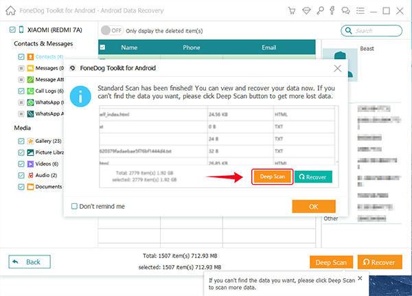 Données d'analyse rapide / approfondie sur un appareil Android