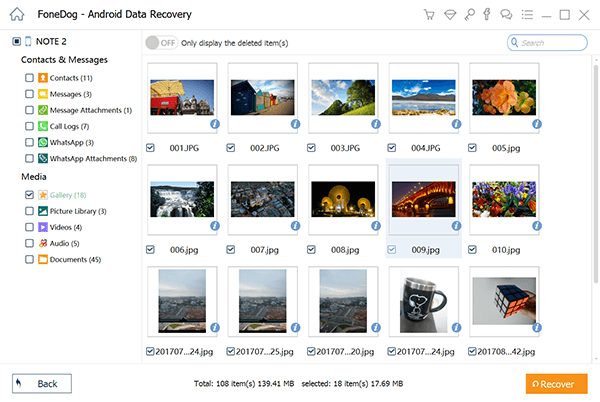 Sélectionnez les photos à récupérer