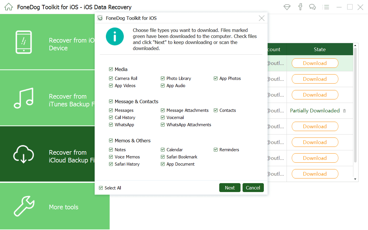 Sélectionnez le fichier à analyser depuis iCloud