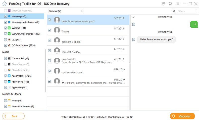 Utilisez FoneDog iOS Data Recovery pour voir les messages supprimés sur Messenger