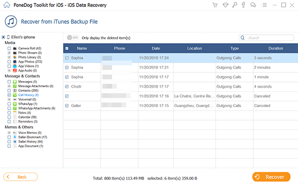 Aperçu et restauration de l'historique des appels supprimés à partir d'iPhone via iTunes