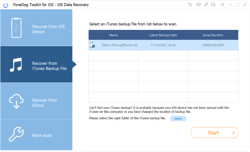 Sélectionnez iTunes Backup