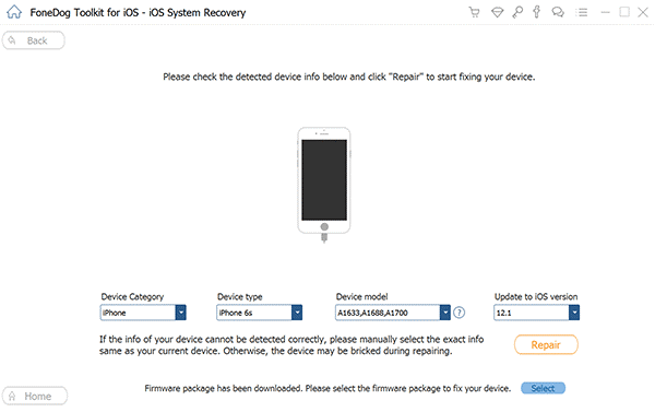 Informations sur le périphérique de récupération du système FoneDog iOS