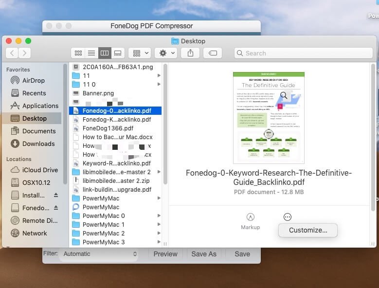 FoneDog PDF Compressor Enregistrer option de personnalisation
