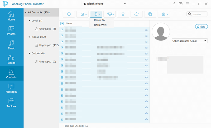 Transférer des contacts d'un téléphone à un autre