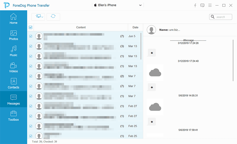 Choisissez la catégorie de messages à transférer d'Android vers Android