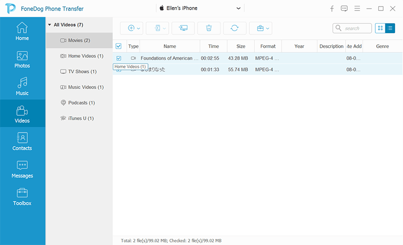 Transférer des vidéos d'un iPhone à un PC à l'aide de FoneDog Phone Transfer