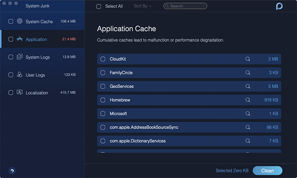 Cache d'applications système indésirables