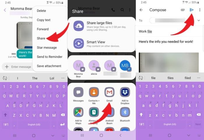 Transférer des messages texte d'Android vers un e-mail à l'aide de l'application Message