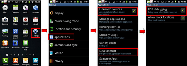 Android 2.3 ou version antérieure: activez le débogage USB