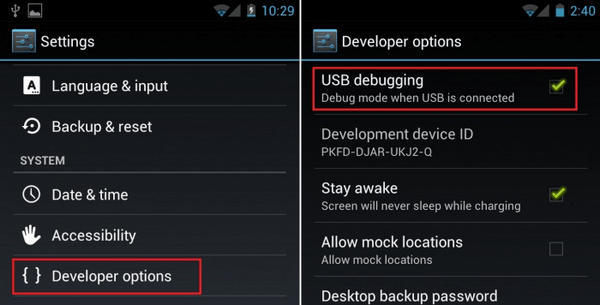 Débogage USB Android 3.0-4.1