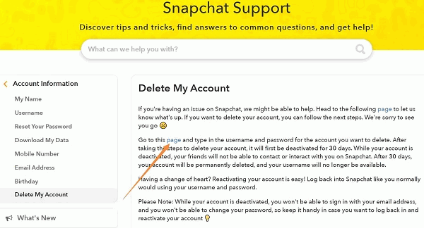 Supprimer le compte Snapchat