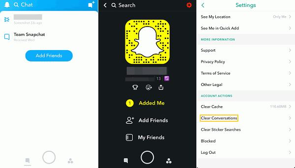 Supprimer les conversations Snapchat