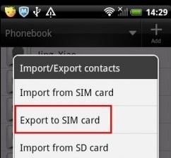 Exporter les contacts vers la carte SIM