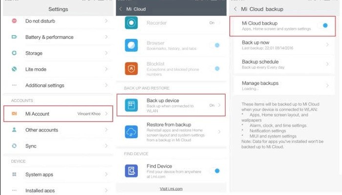 Sauvegarde des messages texte sur Xiaomi vers Mi Cloud
