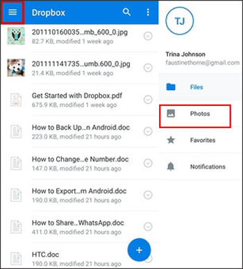 Rechercher des photos supprimées à l'aide de Dropbox