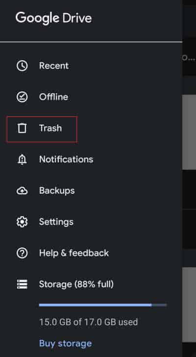 Corbeille sur Android - Rechercher la corbeille sur Google Drive