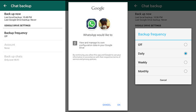 Sauvegarde des messages WhatsApp sur Google Drive