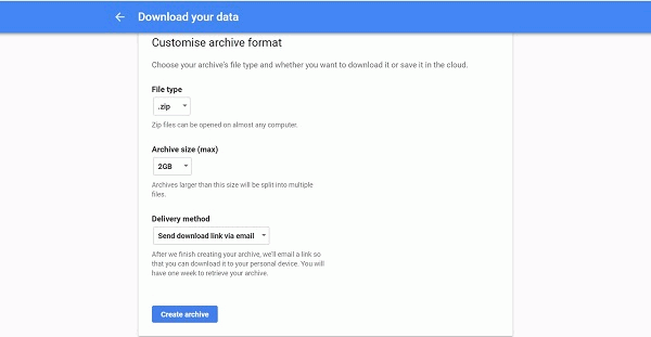 Google Takeout Créer