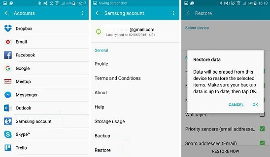 Récupérer des contacts à partir d'un compte Samsung