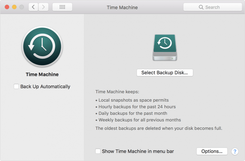 Application macOS Time Machine