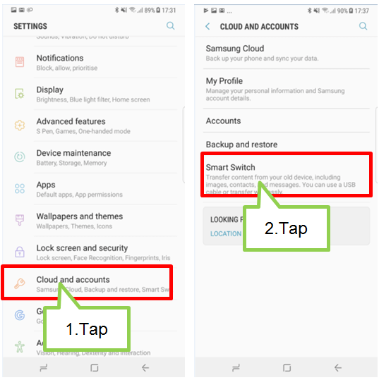 Sauvegarde des données sur Samsung via Smart Switch