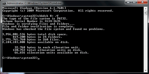 Chkdsk Command Fix Carte corrompue