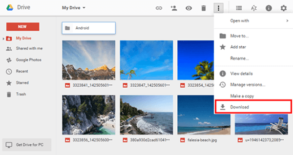 Google Drive Télécharger des photos sur un PC