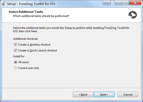 Fonedog Ios Toolkit Install Sélectionnez des tâches supplémentaires