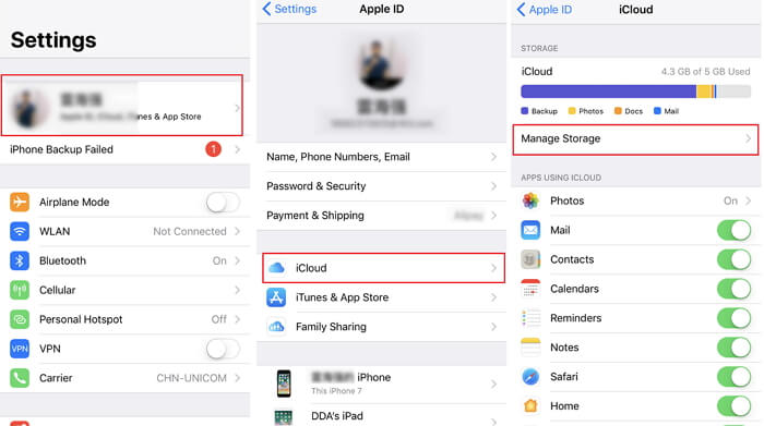 gérer stockage icloud/ios