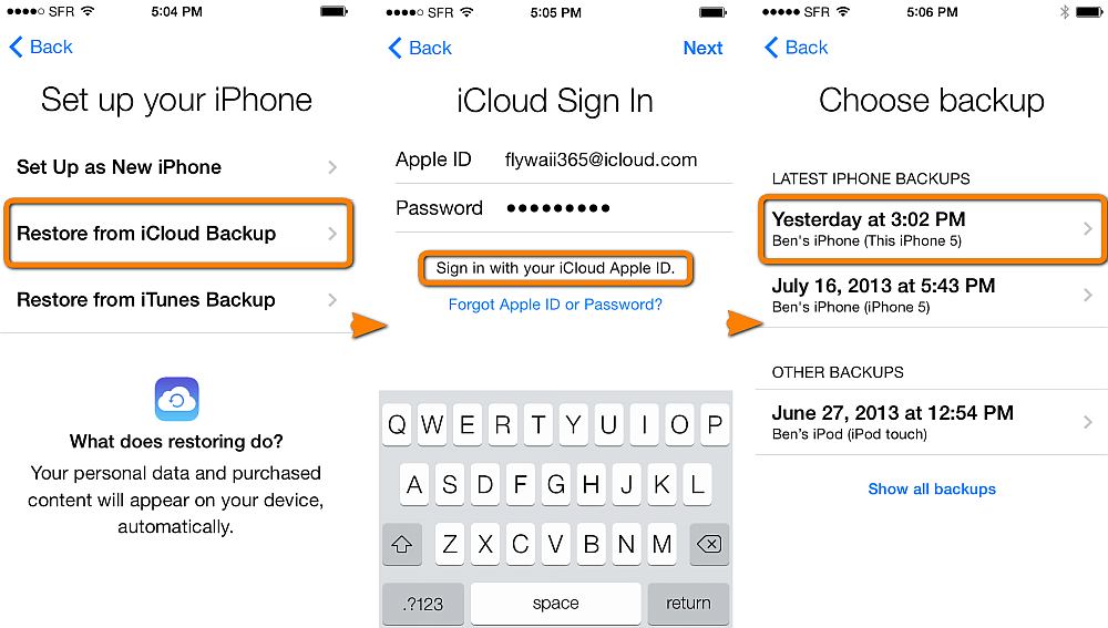 restaurer des images iphone à partir d'une sauvegarde