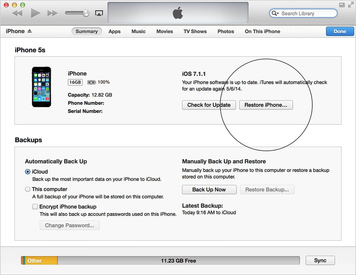 Restaurer l'Iphone en utilisant Itunes