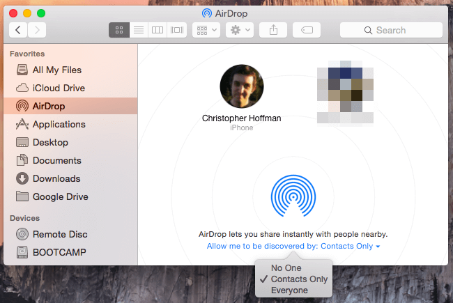 Partage de contacts sans fil via AirDrop