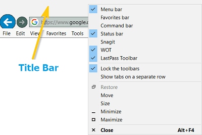 Afficher la barre de menus à l'aide de la barre de titre