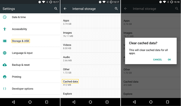 effacer les données cachées sur Android