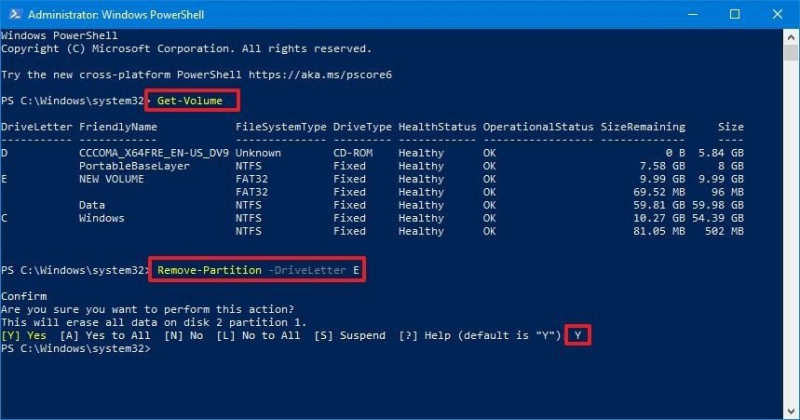 Windows Supprimer une partition à l'aide de Windows PowerShell