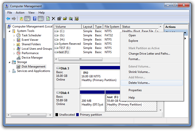 Windows Supprimer la partition via la gestion des disques