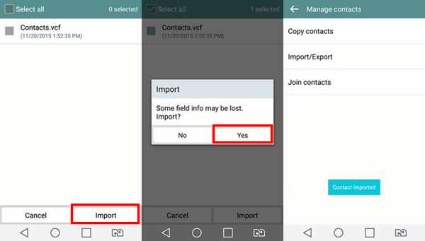 Sélectionnez Contacts Android à exporter