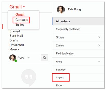 Configurer l'importation de contacts Gmail