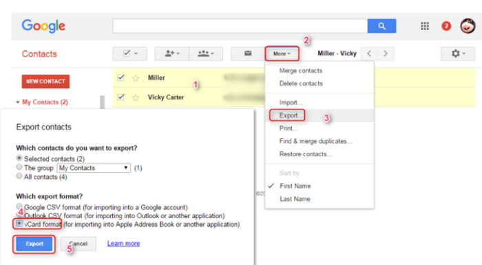 exporter le contact d'iCloud vers Google