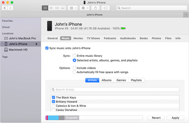 Transférer des contacts iPhone vers Mac avec Finder