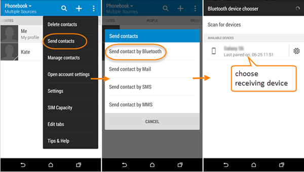 Transférer des contacts entre téléphones Android à l'aide de Bluetooth