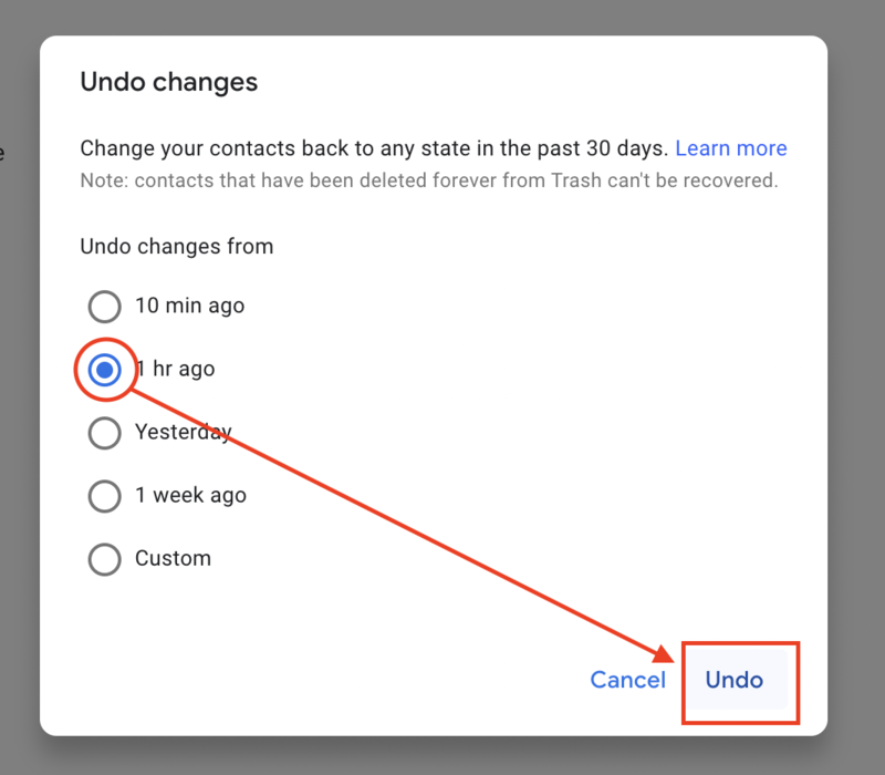 Restaurer les contacts Google à l'aide de Google Contacts sur un navigateur Web
