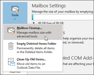 Voir la taille de la boîte aux lettres pour réparer Outlook PST introuvable
