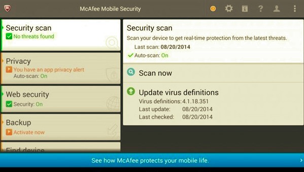 Outil de suppression de virus Android - McAfee Mobile Security