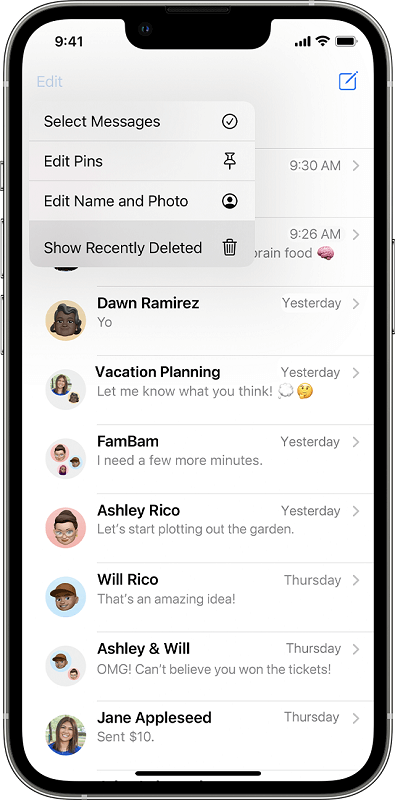 Afficher les messages récemment supprimés pour récupérer les conversations supprimées sur iPhone