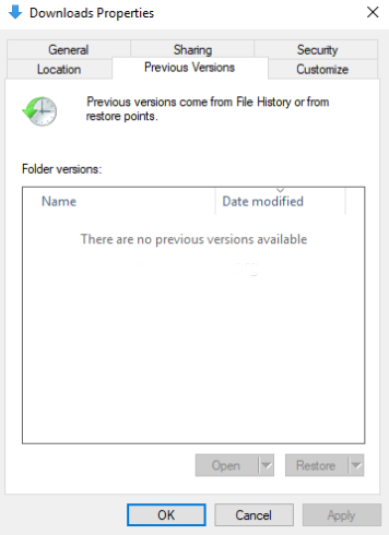 Récupération de documents à l'aide des versions précédentes de Windows