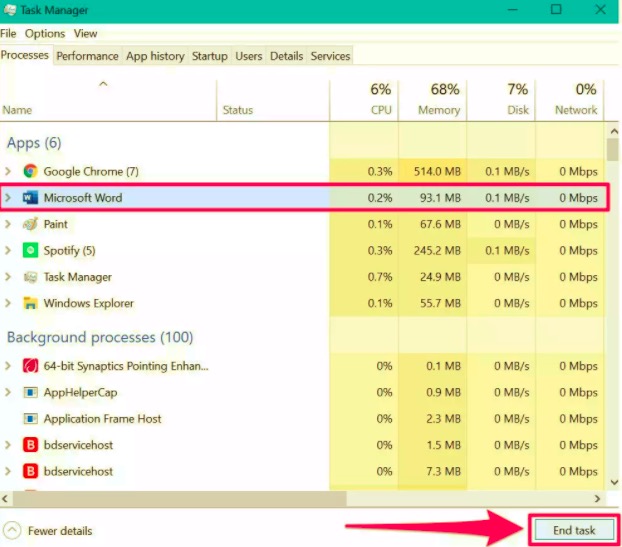 Déclenchez la récupération automatique via le gestionnaire de tâches pour récupérer MS Word